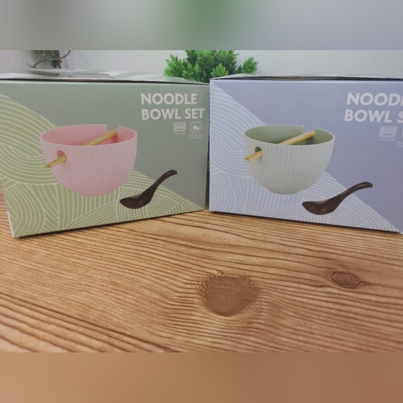 Noodle Bowl Set Of 2 Pink And Green - Picture 5 of 5